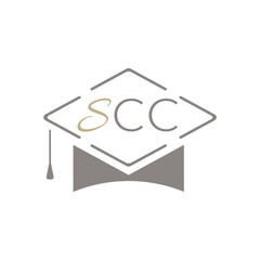SCC letter monogram forming graduation hat shape representing school, education, and academic excellence.