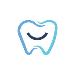 Dental logo in abstract tooth outline with smile shape symbolizing dentist, care, and oral health.