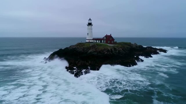 Dramatic Coastal Lighthouse Scene - A Beacon of Hope Amidst Crashing Waves.