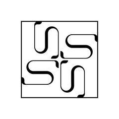 Letter S monogram in maze-like square style symbolizing structure, system, and professional technology brand.