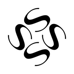 Four letter S in circular rotation forming abstract geometric emblem representing synergy and unity.