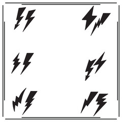 Set of Four Black Lightning Bolt Icons - Electric Flash, Power Symbol, Thunderbolt Silhouettes on White Background