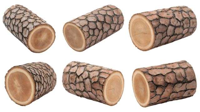 six log cut ready to use for wood product . Isolated on transparent background, png