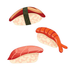 A delicious sushi food set unagi sushi tai sushi and  ebi sushi
