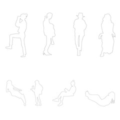 Line art set of people silhouettes in different poses