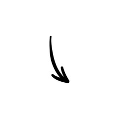 Hand drawn curved arrow pointing downwards on a white background a simple graphic element