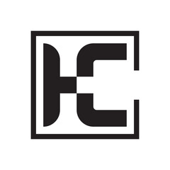 Letter HC logo in geometric square line forming modern construction and architecture brand identity.