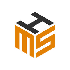 Letter HS logo monogram in cube perspective shape symbolizing strength, construction, and innovation.
