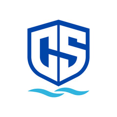 CS shield logo with separate blue waves below