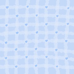 Blue Watercolor Plaid Pattern with Hearts