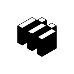 Isometric black M cube logo minimal geometric