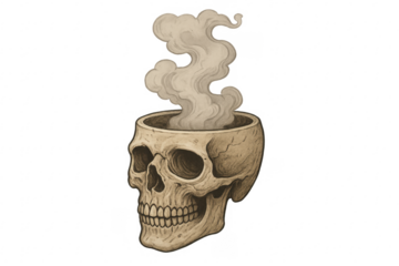 Skull head emitting smoke representing brain fog concept