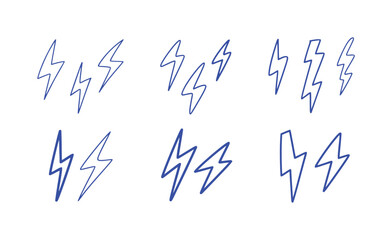 Collection of blue lightning bolt icons on a white background