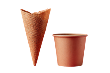 Ice cream cone and cup set on a clear background ready for summer desserts and treats in vibrant colors