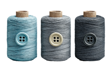 Three spools of thread with buttons
