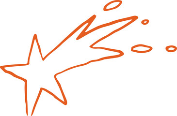 Whimsical line art illustration of falling star. Doodle fun vector graphic