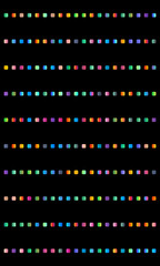 Vertical and horizontal lines of colorful pixels on a black background.