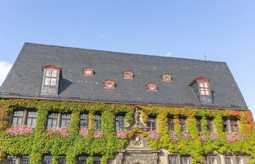 Fassade Rathaus und Marktplatz in Quedlinburg, Harz, Deutschland