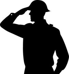 soldier saluting with USA flag background. black silhouette  vector black , white background 