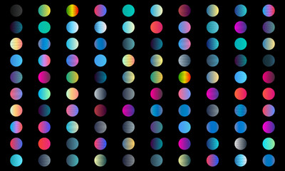 A collection of colorful gradient dots arranged in a grid pattern on a black background.