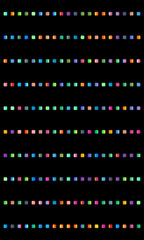 Vertical and horizontal rows of multicolored pixels on a black background.