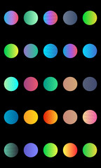 Set of vibrant gradient circles on black background, suitable for design and graphic projects.