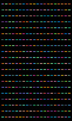 Vertical pattern of multicolored dashed lines on a black background.