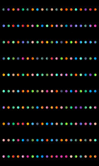 Vertical lines of multicolored dots on a black background, creating a vibrant and symmetrical design.