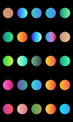 Set of vibrant gradient circles on a black background, perfect for design and graphic projects.