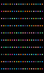 Vertical pattern of colorful gradient squares on a black background.