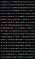 High-resolution image of a vibrant dot pattern on a black background, featuring a variety of colors and gradients.