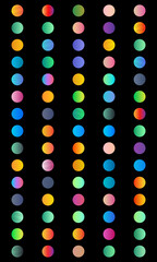 Vertical arrangement of vibrant gradient circles against a black background, creating a visually striking pattern.