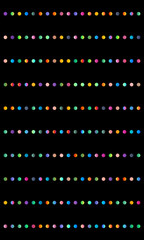 Vertical rows of multicolored dots on a black background, creating a vibrant and eye-catching pattern.