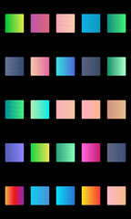 Set of vibrant gradient squares on a black background, suitable for design and graphic projects.