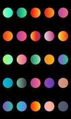 Set of vibrant gradient circles on a black background, suitable for design and graphic projects.