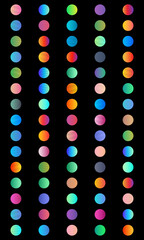 Vertical arrangement of colorful gradient circles on a black background.