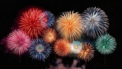 Colorful Fireworks Display: Explosions of vibrant colors light up the night sky, creating a dazzling spectacle of celebration and joy. The image evokes feelings of excitement and wonder.