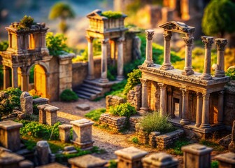 Miniature Ancient City Ruins: Tilt-Shift Photography of Majestic Stone Structures