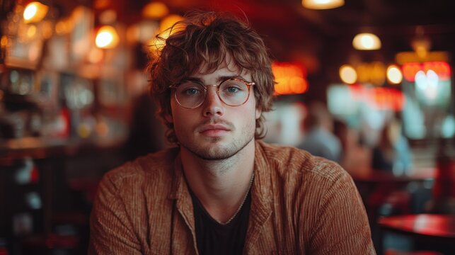 Close-up of a young man in a bar