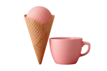 Ice cream cone and cup set on a clear background ready for summer desserts and treats in vibrant colors