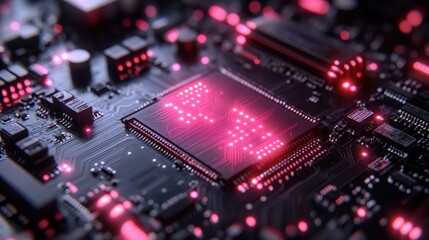 Close-up of glowing processor on circuit board