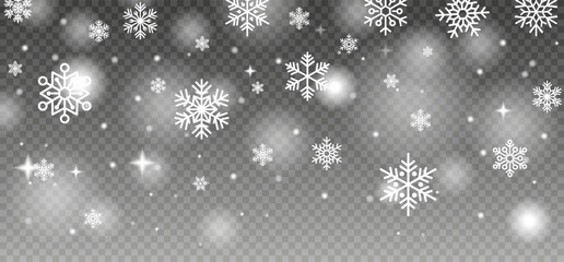 Falling snow on a transparent background.