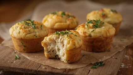 Fototapeta premium Soft chicken cupcakes infused with cheese and herbs