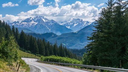 Mountain road winding through alpine landscape