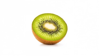 Isolated Half of Kiwi Fruit on a White Surface with Clipping Path and Complete Focus