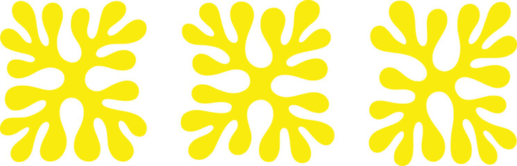 Three yellow abstract organic shapes on a white background