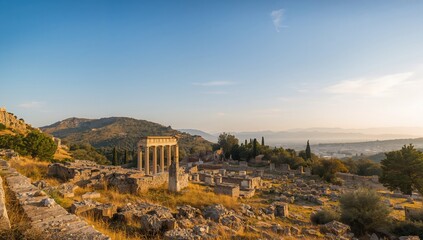 Ancient ruins located close to a historic settlement in the Mediterranean