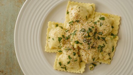 Cheese-filled pasta with creamy butter and cheese sauce