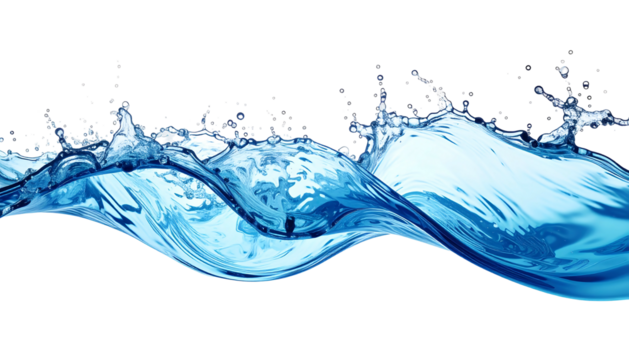 A brilliant wave crests with energetic splashes against a black backdrop, showcasing the water's vibrant hue