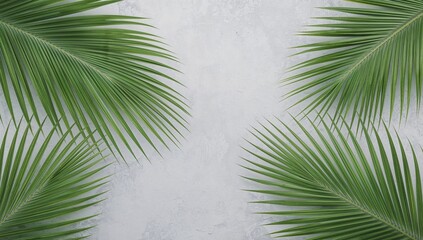 Naklejka premium Symmetrical Composition of Palm Fronds on Textured Neutral Surface, Minimalist Design.